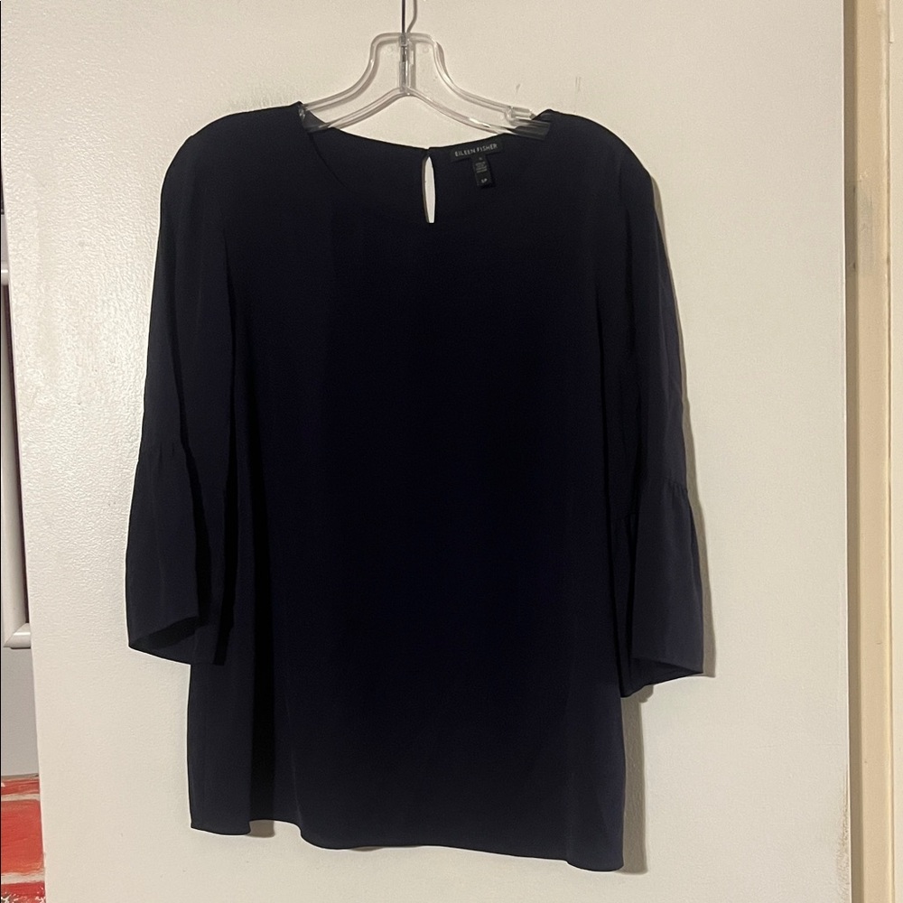 Eileen Fisher 3/4 bell sleeve 100% silk top